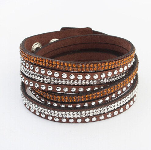 Multilayer Leather Rhinestone Bracelet - UrbClo