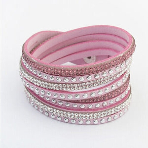 Multilayer Leather Rhinestone Bracelet - UrbClo