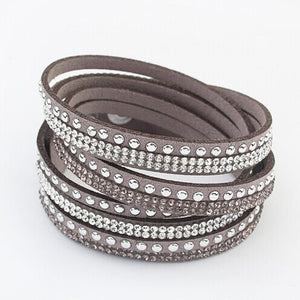 Multilayer Leather Rhinestone Bracelet - UrbClo