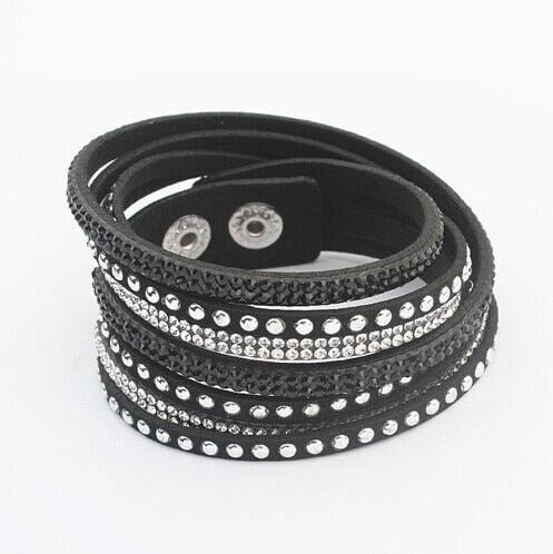 Multilayer Leather Rhinestone Bracelet - UrbClo