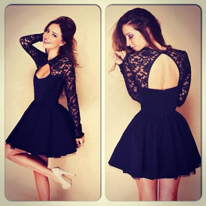 Long Floral Sleeve Lace Backless Dress - UrbClo