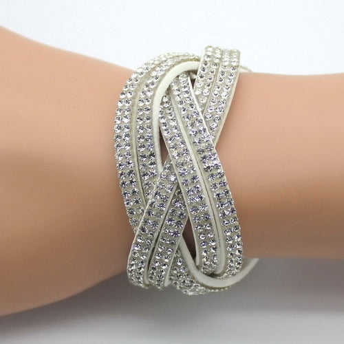 Crystal Leather Rhinestone Bracelet - UrbClo