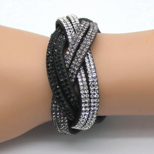 Crystal Leather Rhinestone Bracelet - UrbClo