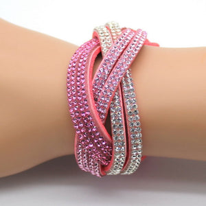 Crystal Leather Rhinestone Bracelet - UrbClo