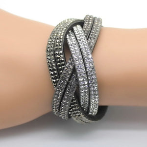 Crystal Leather Rhinestone Bracelet - UrbClo