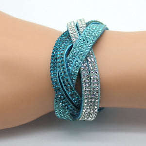 Crystal Leather Rhinestone Bracelet - UrbClo