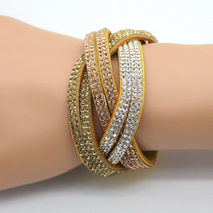 Crystal Leather Rhinestone Bracelet - UrbClo