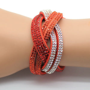 Crystal Leather Rhinestone Bracelet - UrbClo