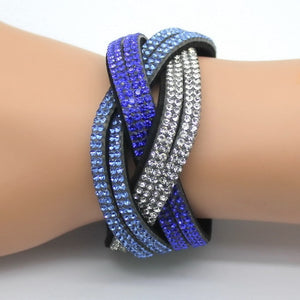 Crystal Leather Rhinestone Bracelet - UrbClo