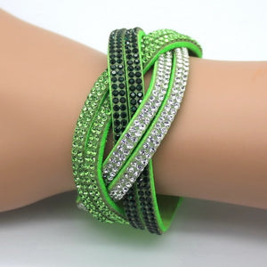 Crystal Leather Rhinestone Bracelet - UrbClo