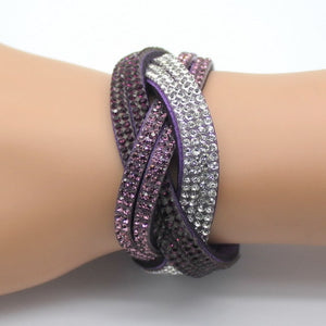 Crystal Leather Rhinestone Bracelet - UrbClo