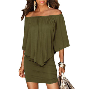 Off Shoulder Slash Neck Dress - UrbClo