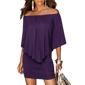 Off Shoulder Slash Neck Dress - UrbClo