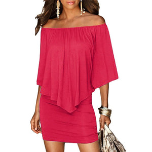 Off Shoulder Slash Neck Dress - UrbClo