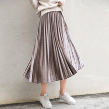 Load image into Gallery viewer, Long Metallic Silver Pleated Skirt - UrbClo