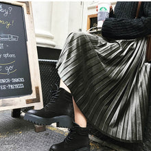 Load image into Gallery viewer, Long Metallic Silver Pleated Skirt - UrbClo